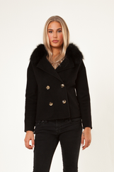 Double Button Cashmere Coat - Black