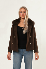 Double Button Cashmere Coat - Brown